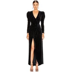 NWT Retrofete Agnes Long Sleeve Embellished Maxi Gown Dress Black Women's XS